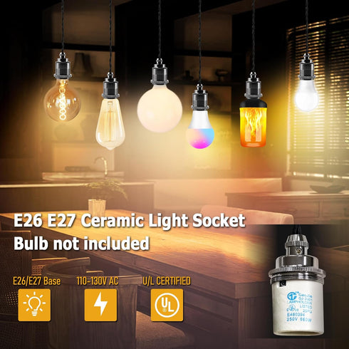 1-Light 4.92ft, E26 E27 Mini Pendant Light Kit, Adjustable Pendant Lights Cord Pearl Black Ceramic Socket Black Ceiling