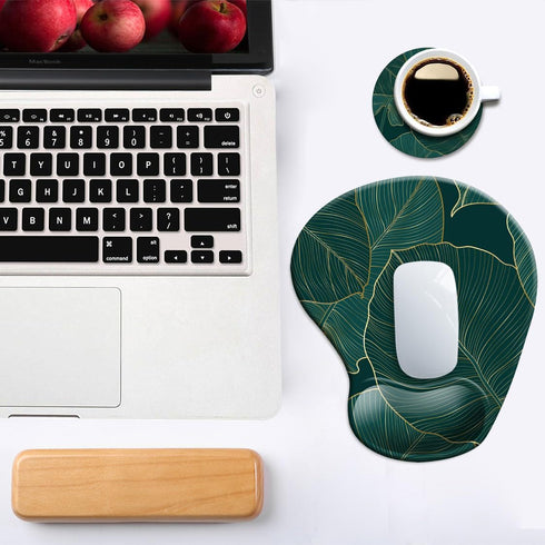 Ergonomic Mouse Pad with Wrist Support and Coaster, Non-Slip PU Base for Home Office Working, Easy Typing & Pain Relief