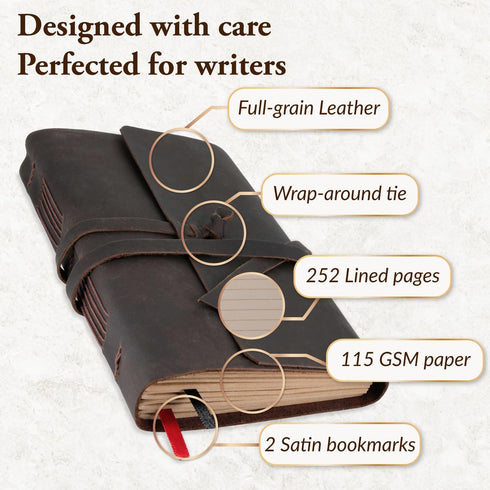 Handmade Leather Journal for Men & Women, 6x8 Inches Full-Grain Vintage Diary for Writing & Notes