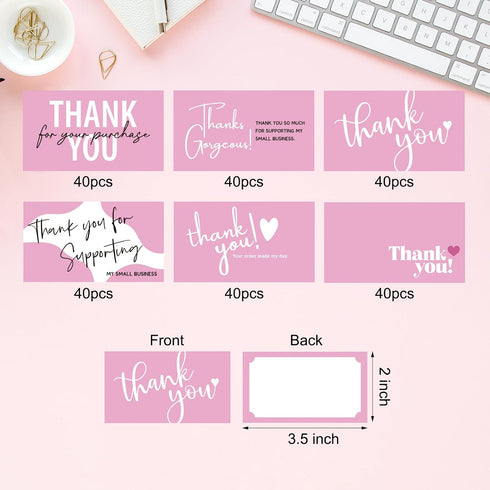 BLSUREFYX 240pcs 2x3.5In Package Thank You Cards for Small Business Pink Customer Appreciation Note Card Your Order
