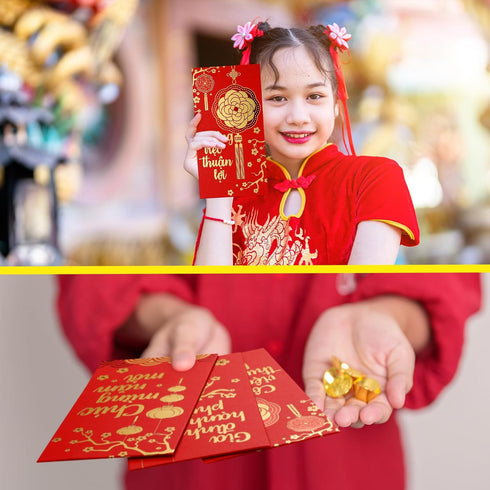 Zhanmai 30 Set 6.69 Inch 3.54 Inch 5 Pcs Vietnamese New Year Red Lucky Money Envelope x Various Designs New Year