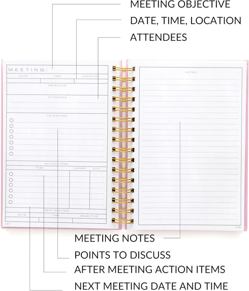 Lamare A5 Meeting Notebook for Work Organization, 220 Pages, Note Taking Planner for 100+ Meetings, 8.5x6”