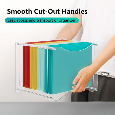 MaxGear Acrylic File Organizer Box, Clear Desktop Storage for Letter/A4 File Folder, Built-in Handles for Home Work
