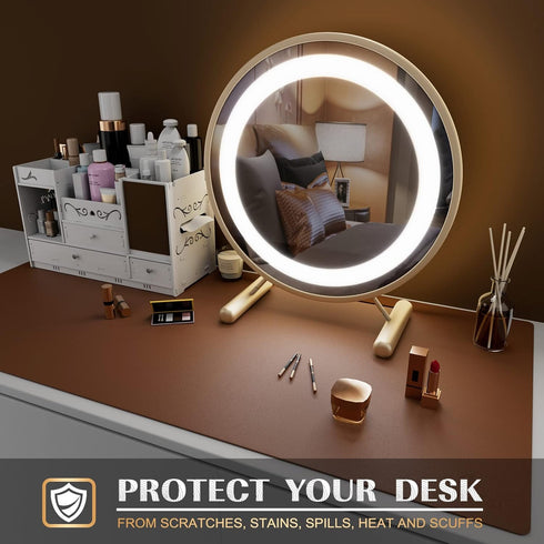 K KNODEL Large Leather Desk Mat, Office Desk Pad, Computer Desk Protector, Desktop Blotter Pad, Brown