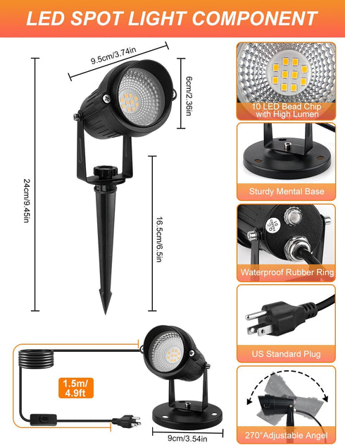 3000K Tree(2 Pack) Dusk to Dawn Outdoor LED Spotlight,Outdoor Landscape Lighting with Photocell Sensor, Warm White