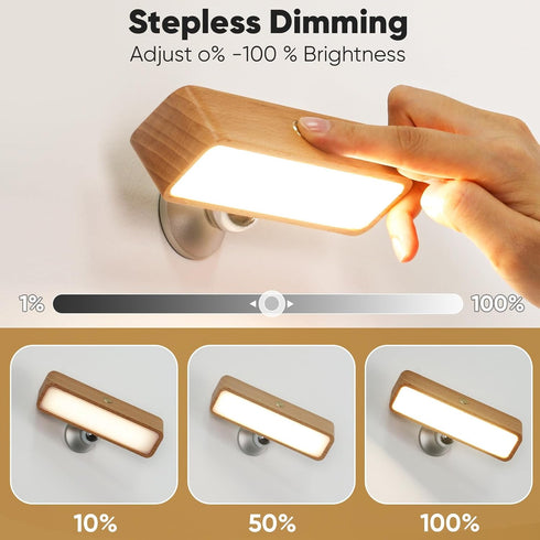 Moroommt Dimmable Wood Wall Sconces Battery Operated, Rechargeable Wall Lights Battery Operated, Stick On Wall Mounted