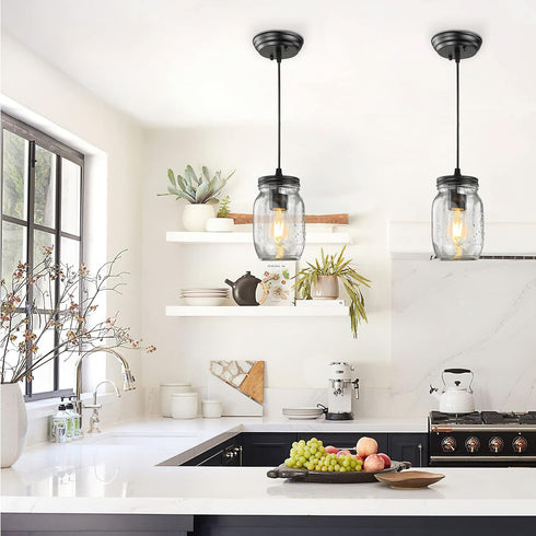 1-Light Glass Mason Jar Light Fixtures, Kitchen Island Lighting, Farmhouse Pendant Lights Kitchen Island, Adjustable
