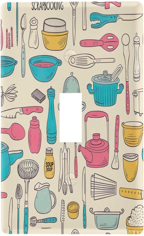 FLildon Kitchen Cookware Pattern Wall Plates, Duplex Outlet Covers, Toggle Light Switch Plates,