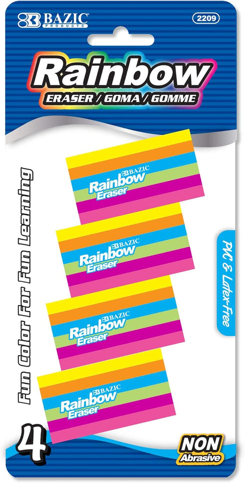 BAZIC Rainbow Erasers, Latex Free, Large Size Block Erasers for Art Drawing, 4/Pack
