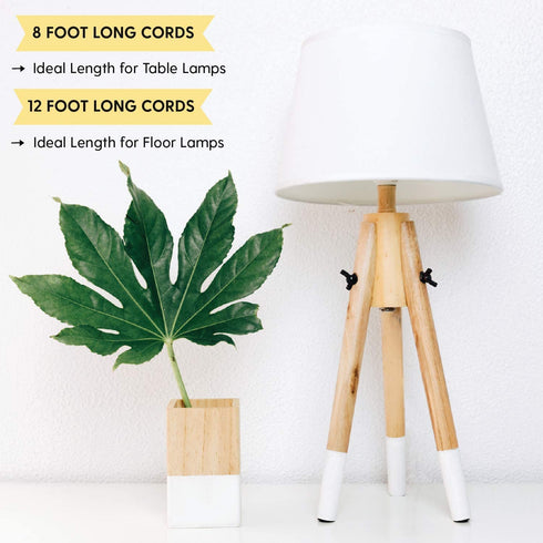 8 Ft Silver Lamp Cord with Switch, Vinyl Covered Replacement Electrical Wire for Table & Floor Lighting Fixtures, UL