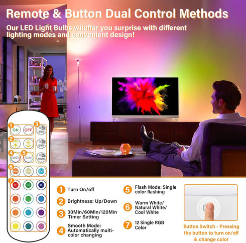 Bulbs 15 Dimmable, Bulb E26 2 Pack Rechargeable Battery Operated Light with Remote Control, Color Temperature, Timer
