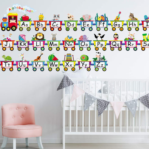 Outus Set Alphabet Train Bulletin Board Animals Alphabet Line Cards for Classroom Wall Letters Banner Decor Early