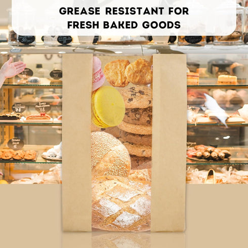 50 Sourdough Bread Bags For Homemade Loaf Kraft Brown Paper Bread Bags with Window and Square Bottom Large Bakery Bag