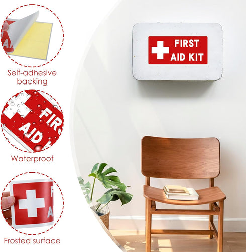 Ymapinc 3Pcs Medical Stickers, Self Adhesive Waterproof First Aid Sign Sticker Emergency Decals Kit Supplies for First