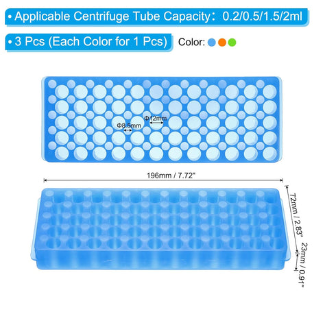 PATIKIL 60 Wells Tube Rack, 1 Set Vial Rack Double Panel Centrifuge Tube Holder for Microcentrifuge Tubes 0.2/0.5/1.5/2ml, Blue, Orange, Green