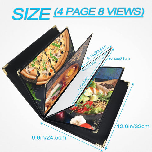 8.5 11 2 Pack 4 8 Menu-Covers X Restaurant - Menu Sleeve Page View Premium Faux Leather Transparent Black for Bar Cafe