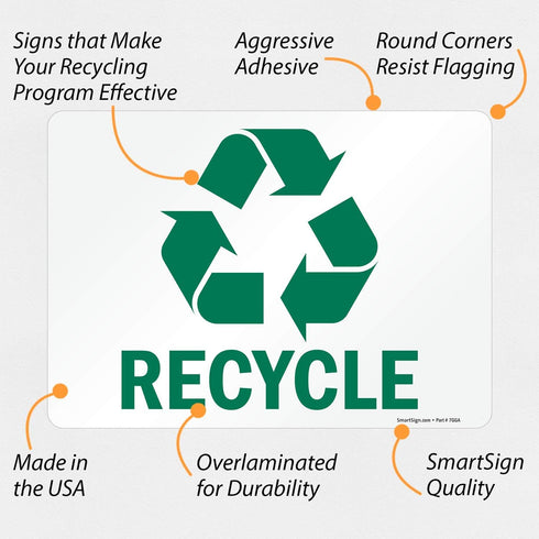 SmartSign U1-1028-ND Adhesive Vinyl Label, "Recycle" with Graphic, 10" high x 14" wide, Green on White