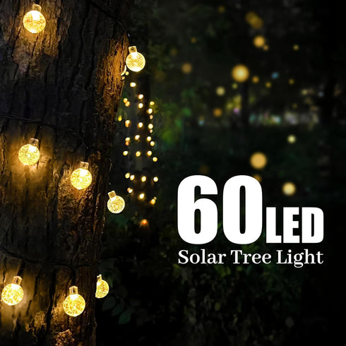 60 40ft 8 Solar String Lights, Small Crystal Ball Outdoor String Light LED Lighting Modes Waterproof Solar Powered