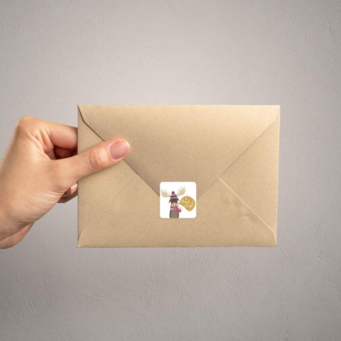 Woodland Animals Christmas Stickers / 250 Labels / 1.5" x 1.5" Square Envelope Seals / 6 Festive Designs / Made in The