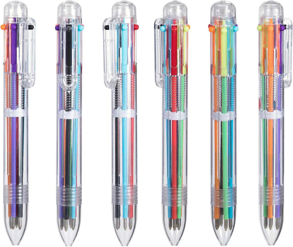 favide 22 Pack 0.5mm 6-in-1 Multicolor Ballpoint Pens, Retractable for Office School Supplies, Kids Party Favors