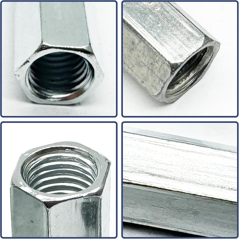 M8 x 1.25-Pitch Long Rod Metric Hex Coupling Nut, 28mm Length, 10 Pack, Zinc Plated
