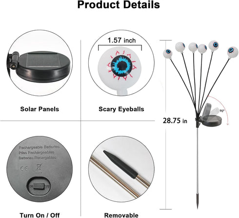 2 Pack Halloween Solar Lights Outdoor Waterproof Solar Scary Eyeball Lights, Green Eyeball Swaying Firefly Lights