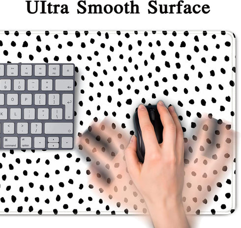 Boho Desk Mat, XXL Polka Dot Mouse Pad for Women Office Decor, Non-Slip Rubber Base, 31.5''X15.7'' with Stitched Edges