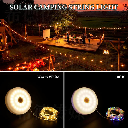 130LEDs,33 13 4 in1 Solar Camping String Lights FT Fairy Lights with Lighting,Portable Waterproof Camping