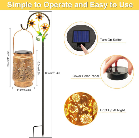 Sunflower Solar Lanterns Outdoor Waterproof, Mothers Day Gifts for Women Mom Grandma, Metal Hanging Lantern Solar