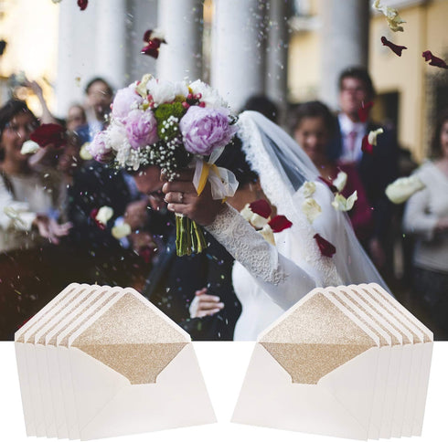 PONATIA 50 Pieces/Lot A7 Envelopes, 5.25 x 7.5'' Gold Glitter Shiny Envelopes, Perfect for 5x7'' Weddings, Invitation