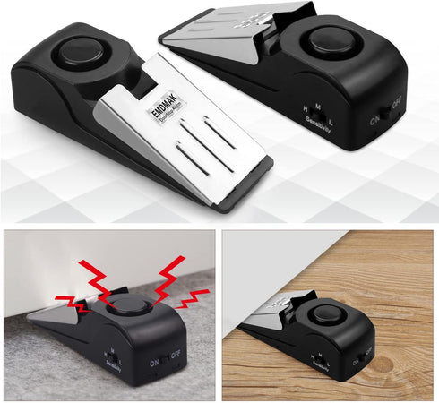 EMDMAK Door Stop Alarm with 120DB Siren, Door Stop for Home & Travel (Black) (Pack of 3)