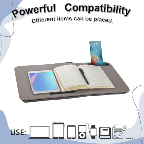 Lap Desk for Laptops up to 16“ with Tablet Slot and Built-in Cushion, Great for Home & Office (Gray, Large)