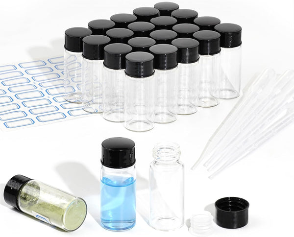 10ml Clear Glass Vials with Screw Caps and Plastic Stoppers - 30PCS Leak-Proof Liquid Storage Vials
