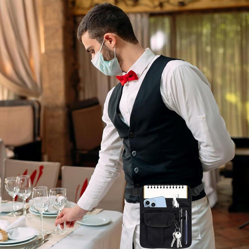 ZMD Server Apron Waist Pouch, Restaurant Waitress Apron with Pockets Utility Belt Women Work Apron Waist Pouch