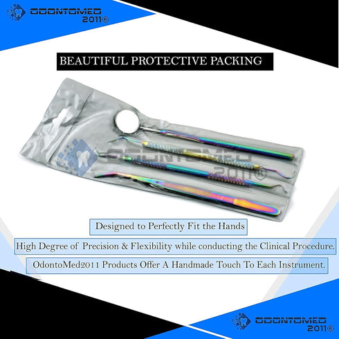 Multi Color Rainbow Dental Hygiene Set - 4pcs Basic Dental Instruments, Stainless Steel Tools for Personal Use & Pets
