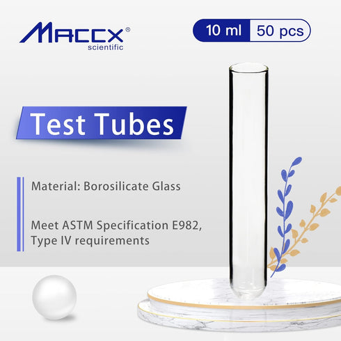10ml Sturdy Glass Test Tubes, 16x100mm, Pack of 50, Borosilicate Glass Material, TTG016-050