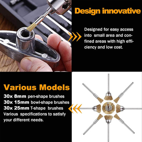 90 Pcs Wire Brushes Set, Rocaris Brass Wire Wheels Pen Brushes Kit Accessories for Rotary Tool