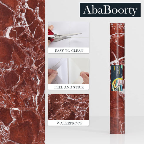 88"x15.8" Red Brown Marble Contact Paper for Countertops, Faux Granite Peel and Stick Waterproof Wallpaper