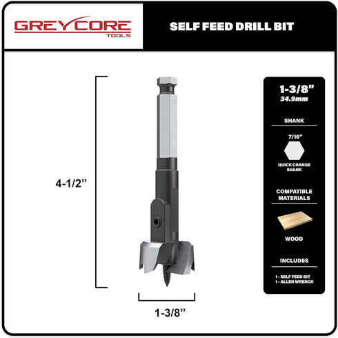 Tools Self-Feed Drill Bit, Single-Cutter Self Feed Drill 1-3/8 Inch, Professional Boring Drill Bits for Woodworking