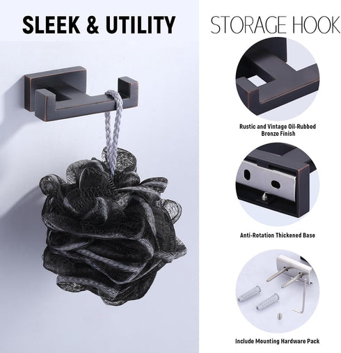 Bathroom Double Towel Hook Bronze Modern Oil Rubbed Bronze Tower Holder - Heavy Duty Coat Robe Hooks for Wall - Stainless Steel Shower Towel Hanger by IVIGA