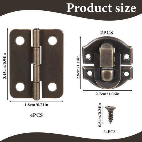 Apojgitn Antique Bronze Hinges & Latches Kit for Wooden Box, Retro Zinc Alloy Hardware for Jewelry Box, Decorative