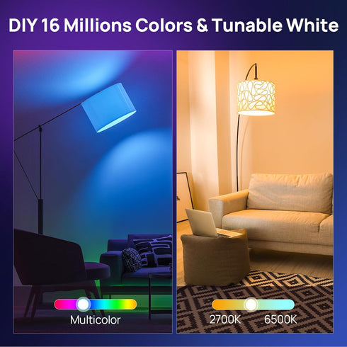 Consciot Smart Light Bulbs, LED Light Bulb, Works with Alexa & Google Home, Music Sync, RGBTW Color Changing, A19 E26,