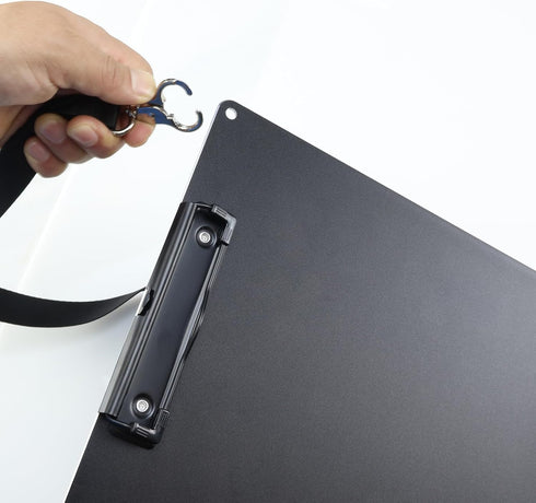 Black Metal Two Clips Clipboards, A4/Letter Size (9.5" X 12.6"), Aluminum Clipboard with Shoulder Strap for Office
