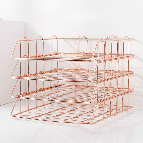 Jolitac Rose Gold 4-Tier Stackable Paper Tray Desk Organizer, Decorative Stacking Rack for File Documents in Home &
