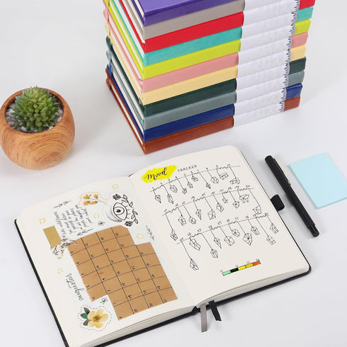 Blank Paper Notebook - 280 Pages A5 Blank Journal Notebook with 100gsm Thick Blank Paper, Hardcover, PU Leather, 5.75'' × 8.38''-Gray Blue by BLUMOST