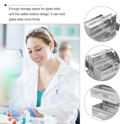 Microscope Slides Rack 30 Positions, Stainless Steel Slide Holder for Research Staining Specimen Storage Stand
