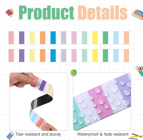 Ireer 24 Pieces Retro Magnetic Strips, Adhesive Magnetic Borders for Classroom Whiteboard Bulletin Board (Pastel)