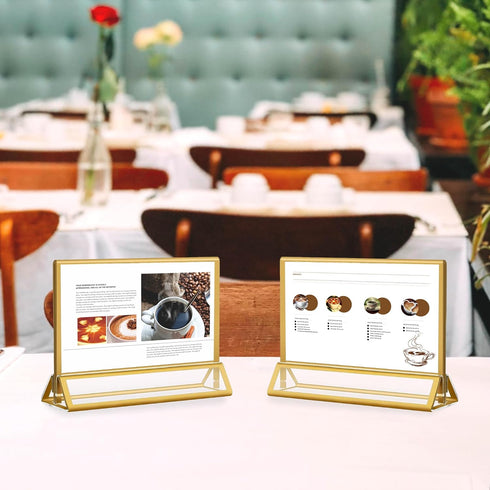 8 Pack 7x5 Acrylic Sign Holders Golden Border Wedding Table Number Frames Double Sided Table Menu Stands