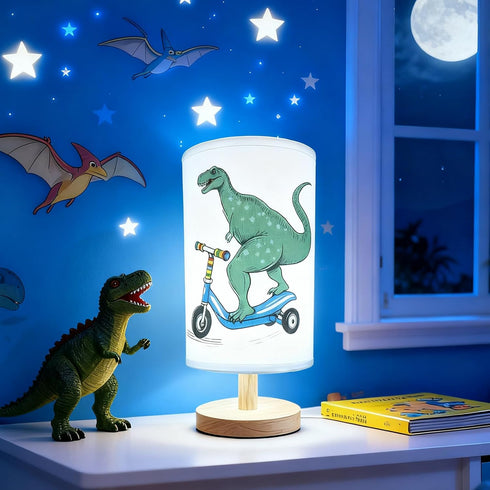 Dinosaur Lamp, Dinosaur Decor Boys Room, 3 Color Night Light Wood Nightstand