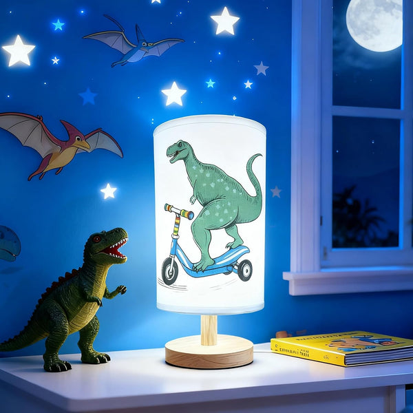 Dinosaur Lamp, Dinosaur Decor Boys Room, 3 Color Night Light Wood Nightstand